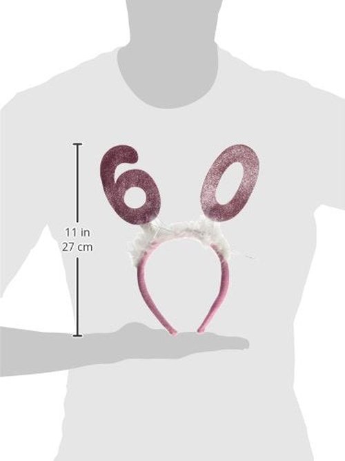 Beistle “60” Glittered Boppers with Marabou – Pink Birthday Headband with White Feathers and Silver Accents, Fun Costume Accessory for 60th Birthday Celebrations, Milestone Events and Photo Ops