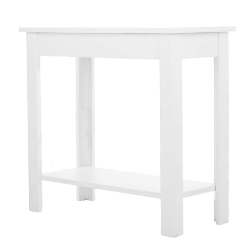 Narrow Side Table with Charging Station - Small End Table with 2 USB Ports, 2 Power Outlets, and Storage Shelf - Slim Nightstand for Living Room, Bedroom, or Small Spaces by Lavish Home (White)
