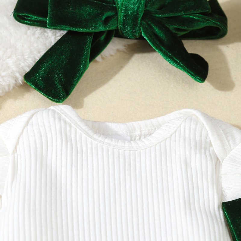 Green 3-6 Months Baby Girl Christmas Outfit Set - Long Sleeve Romper & Suspender Dress