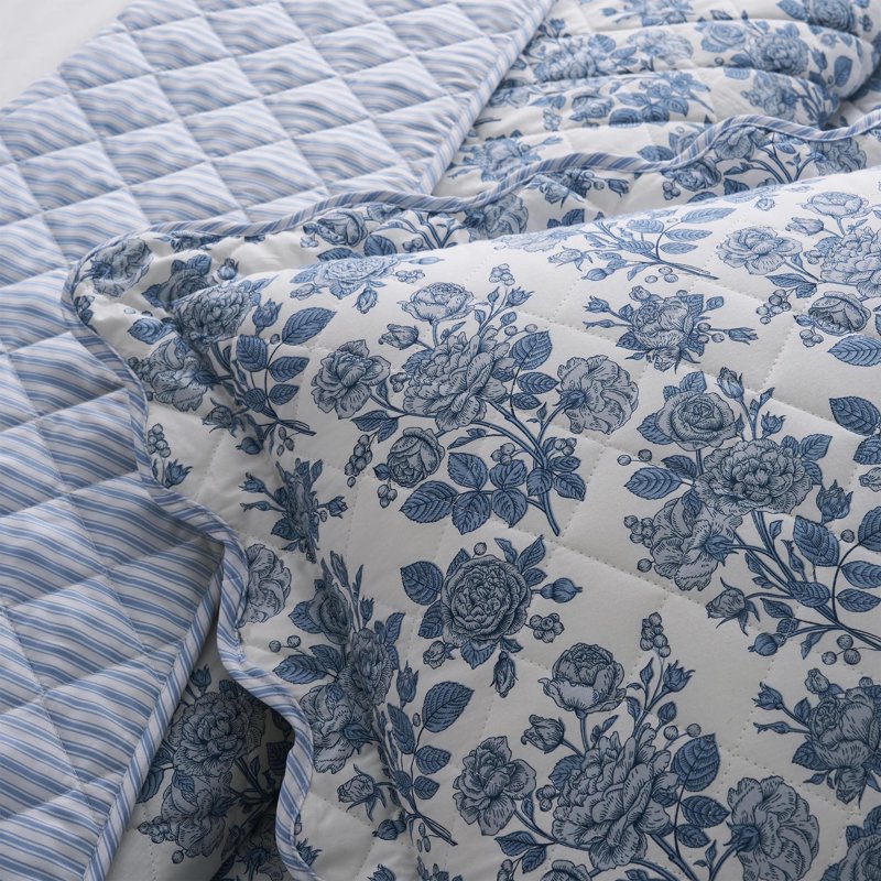 Blue Toile Adult Quilt Set with Shams - Twin/Twin XL, Cotton & Microfiber