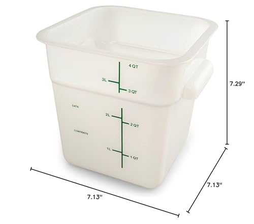 Carlisle FoodService Products Squares Square Food Storage Container with Stackable Design for Catering, Buffets, Restaurants, Plastic, 4 Quarts, White