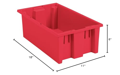 Akro-Mils 35180 Nest and Stack Plastic Storage Container and Distribution Tote, (18-Inch L x 11-Inch W x 6-Inch H), Red, (6-Pack)