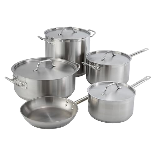 Winco Commercial-Grade Stainless Steel Brazier with Lid, 15 Quart
