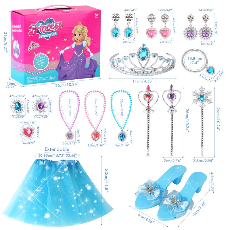 Princess Dress Up Set for Toddlers with Jewelry Crown Shoes & Wand - Pink & Purple, 3-6 Years - Variation of Princess