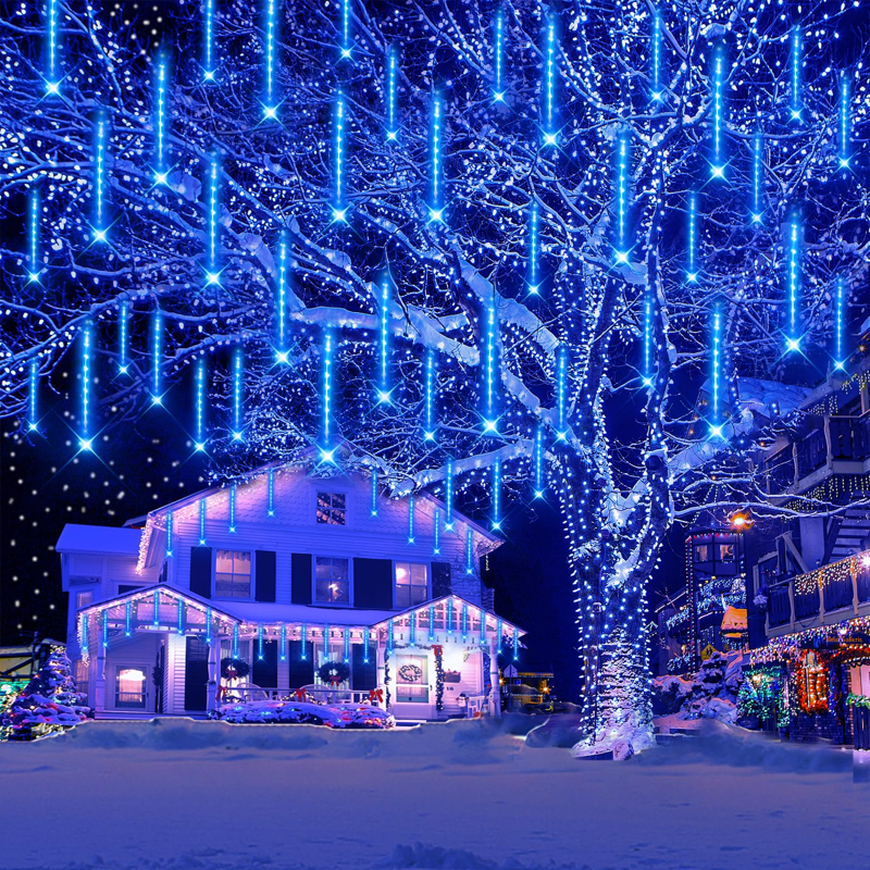 Blue Christmas Icicle String Lights - 20 Inch, 10 Tubes, 540 LEDs Outdoor Decor