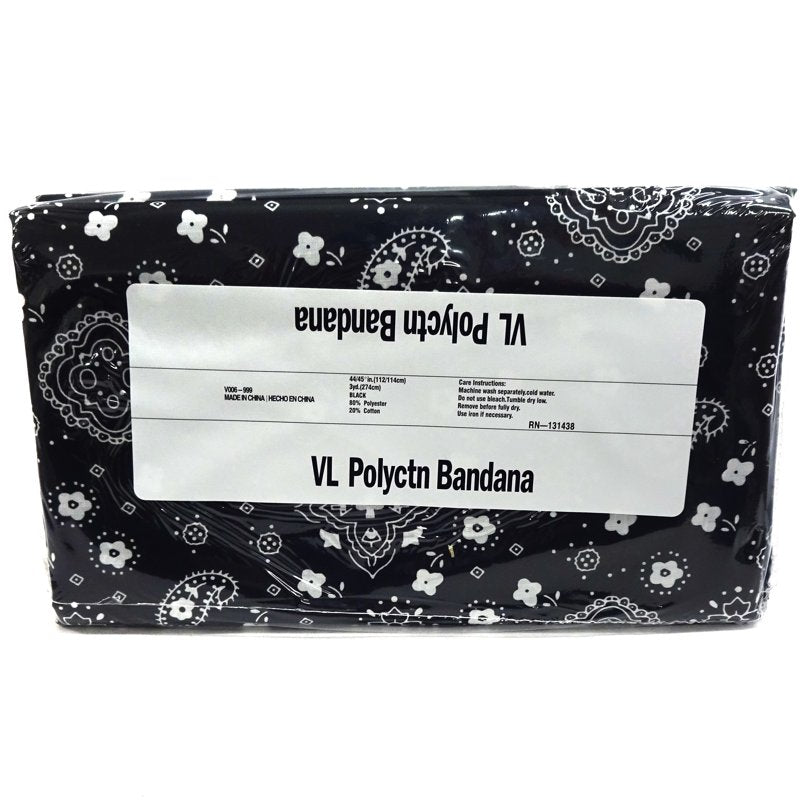 Poly Cotton Fabric Bandana - 3 Yards Black Craft Material for Sewing & Decor