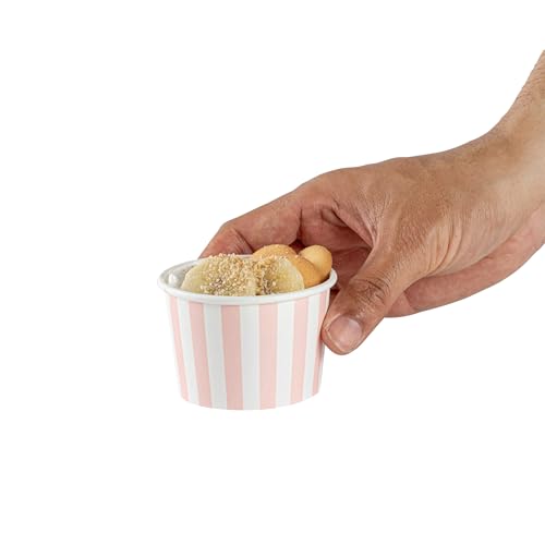Restaurantware-Coppetta 4 Ounce Dessert Cups, 200 Disposable Ice Cream Cups - Lids Sold Separately, Heavy-Duty, Pink And White Paper Frozen Yogurt Bowls, For Hot And Cold Foods