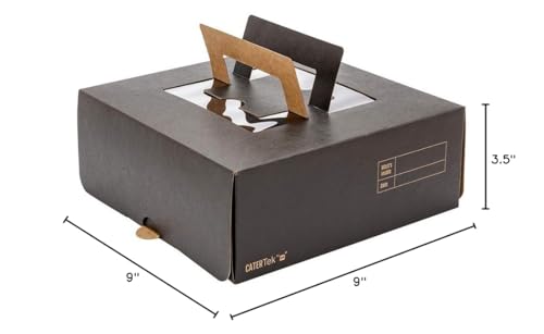 Restaurantware-Cater Tek Square Black Paper Cake/Lunch Box - with Pop-Up Handle, Window - 9" x 9" x 3 1/2" - 50 Count Box