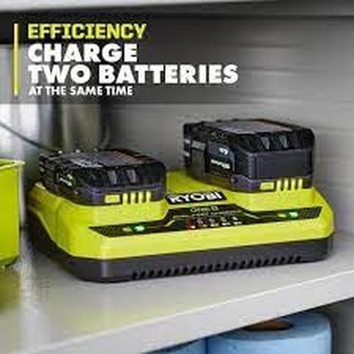RYOBI ONE+ 18V Dual-Port Simultaneous Charger - Charges 2 Batteries at Once, 2X Faster Charging, LED Indicators - PCG005