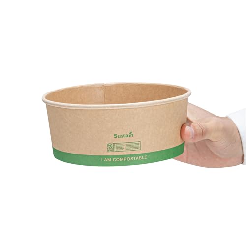 Restaurantware Compostable Paper Food Containers 200 Pack Of 37 oz BPI-Certified Round Kraft Salad Bowls Disposable Grease-Resistant Meal Prep Take Out Containers For Ice Creams, Soups, Snacks