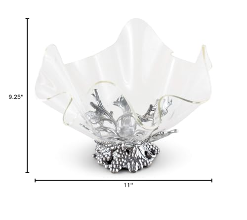 Arthur Court Acrylic Bowl Grapevine Stand Pattern Sand Casted in Aluminum with Artisan Quality Hand Polished Tarnish Free Stand Lightweight Serving Bowl Diameter: 11 inch Tall: 9.25 inch