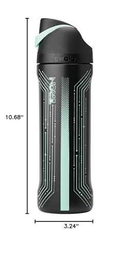 Owala TRON FreeSip Insulated Stainless Steel Glow in the Dark Water Bottle with Straw for Sports and Travel, BPA-Free, 24 oz, Black