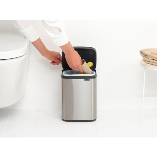 Brabantia Bo XS Lift Open Trash Can | 1.1 Gal / 4L | Matt Steel FPP | Wall-Mountable/Free Standing Bedroom, Bathroom, Nursery Trash Can, Removable Inner Bucket, Non-Slip Base | + Trash Bags