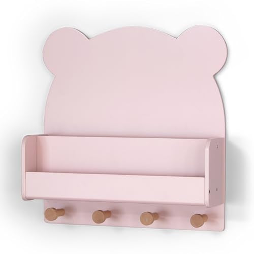 babyGap by Delta Children Brannan Bear Wall Shelf with 4 Hooks, Blush