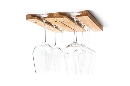 Fox Run Mounted Under Cabinet Wooden Wine Glass Holder Rack, 11 x 7 x 0.75 inches, Brown