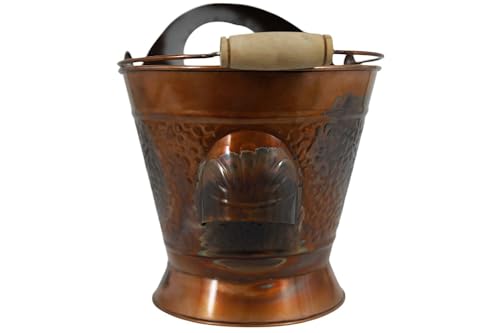 Pellethead Decorative Coal Hod Bucket – Distressed Brass Finish, Snout Spout, Embossed Pattern, Dual Handles for Pellet Stoves, Fireplaces, Hopper Filling & Ash Removal