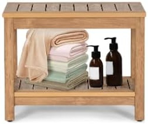 DWVO Shower Stool - 23.5in Water-Resistant Non-Slip Bench | Heavy-Duty HIPS Poly Lumber (Teak)