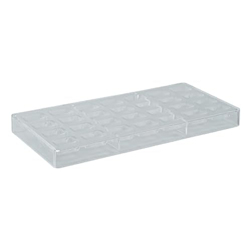 Restaurantware Pastry Tek 10.8 x 5.3 Inch Chocolate Shaping Molds 10 Freezable Candy Molds - 28 Cavities Wave Design Clear Polycarbonate Chocolate Molds Dishwashable Easy To Release