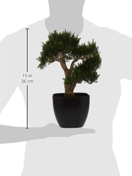 Nearly Natural 4966 Cedar Bonsai Artificial Tree, 15-Inch, Green