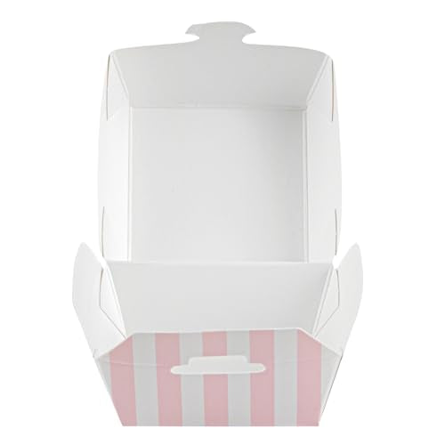 Restaurantware 2.5 x 2.5 x 2 Inch Mini Burger Boxes 100 Clamshell Food Containers - Hinged Lid Striped Pink And White Paper Take Out Boxes Serve Sliders Or Finger Foods