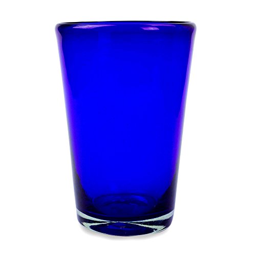 NOVICA Handmade Drinking Glasses Handblown Recycled Blue Tumbler Drinkware Set of 6 from Mexico 'Cobalt Angles'