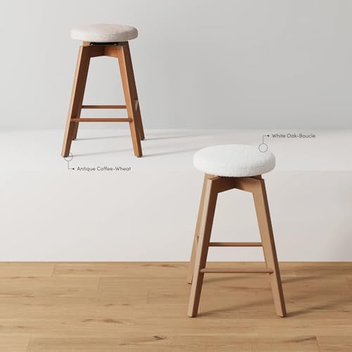 Nathan James Amalia Backless Kitchen Counter Height Bar Stool, Solid Wood with 360 Swivel Seat Antique Coffee/Natural Wheat