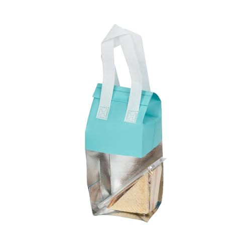 Restaurantware Insulated Delivery Bags 100 Count 4.724 x 3.937 x 11.024 Inches Nonwoven Take Out Bags For Food With Sturdy Handles, Teal Insulated Grocery Bags Tamper-Evident Foldable