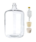 North Mountain Supply 6.5 Gallon Premium Italian Glass Carboy Fermenting Jug - with Drilled & Undrilled Rubber Stoppers and 6-Bubble Airlock