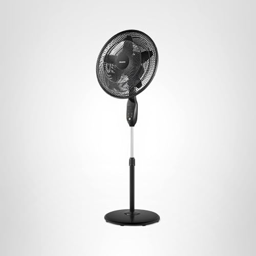 PELONIS PFS45A5BBB 18 inch 5-Blade Oscillating, Adjustable Standing Pedestal Remote, LED Display, 5 Speed Setting and 7-Hour Timer Fan, Black