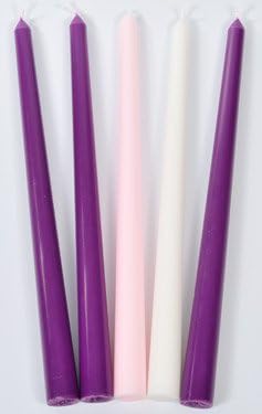 Vermont Christmas Company Advent Candles Set - 10" Wax Taper Candles in Purple, Pink & White | 5-Pack
