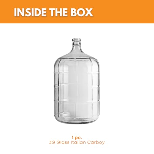 FastRack 3 Gallon Glass Carboy | Clear Fermenter for Wine & Beer | Italian Glass Carboy for Home Brewing, Fermentation Jar & Storage | Durable Wine Carboy & Fermenting Jug | #7 Stopper NOT Included