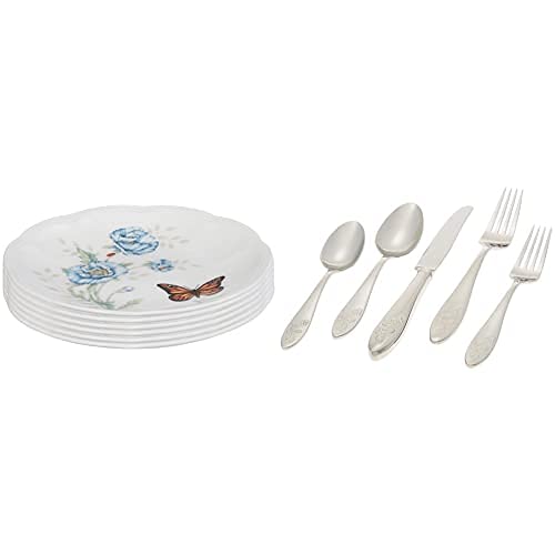 LENOX Butterfly Meadow 6-piece Party Plate Set & Butterfly Meadow 5-Piece Stainless Steel Place Setting, Service for 1