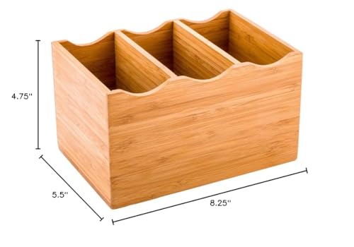 Restaurantware 8.25 x 5.5 x 4.75 Inch Flatware Display 1 Countertop Buffet Utensil Caddy - 3 Compartment For Parties Picnics Homes or Restaurants Natural Bamboo Cutlery Holder Upright