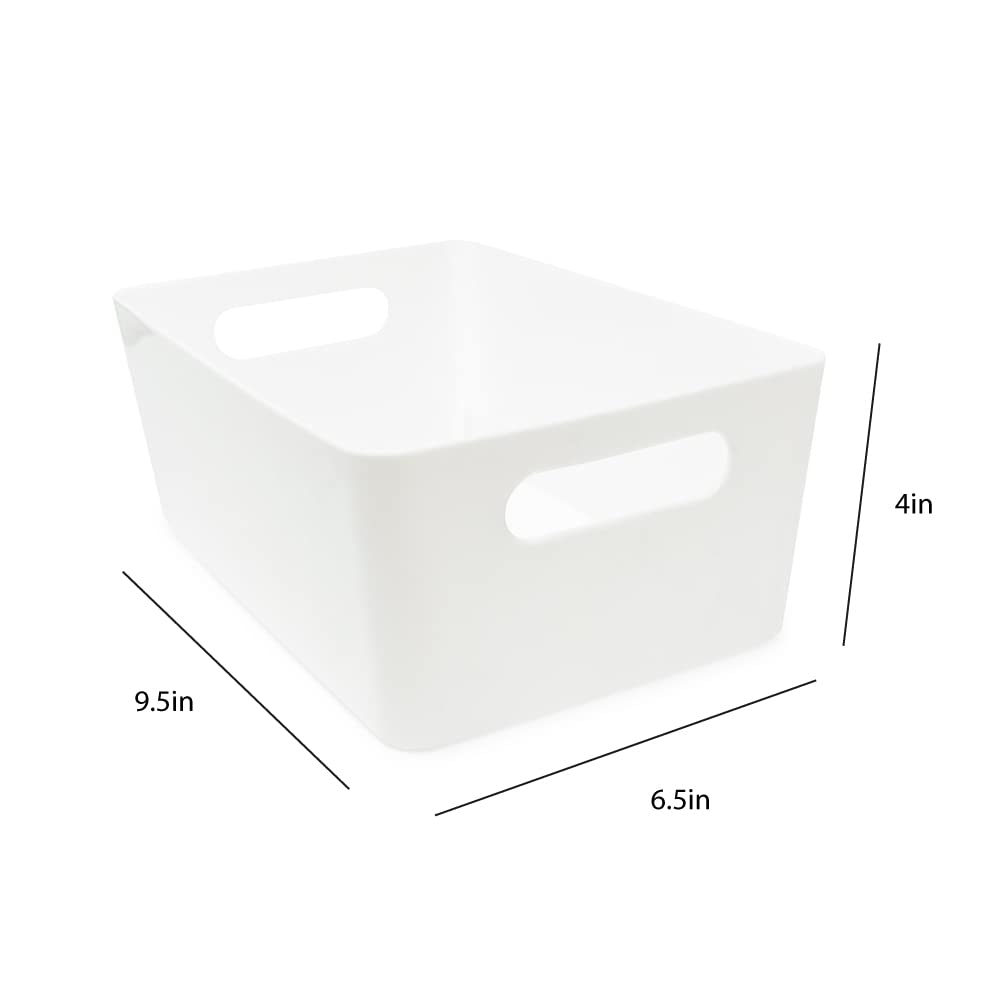 Isaac Jacobs 5-Pack Medium White Storage Bin (9.5” x 6.5”x 4”) Set w/Cut-Out Handles, Plastic Organizer, Multi-Use, Home, Office, Pantry, Closet, Kitchen