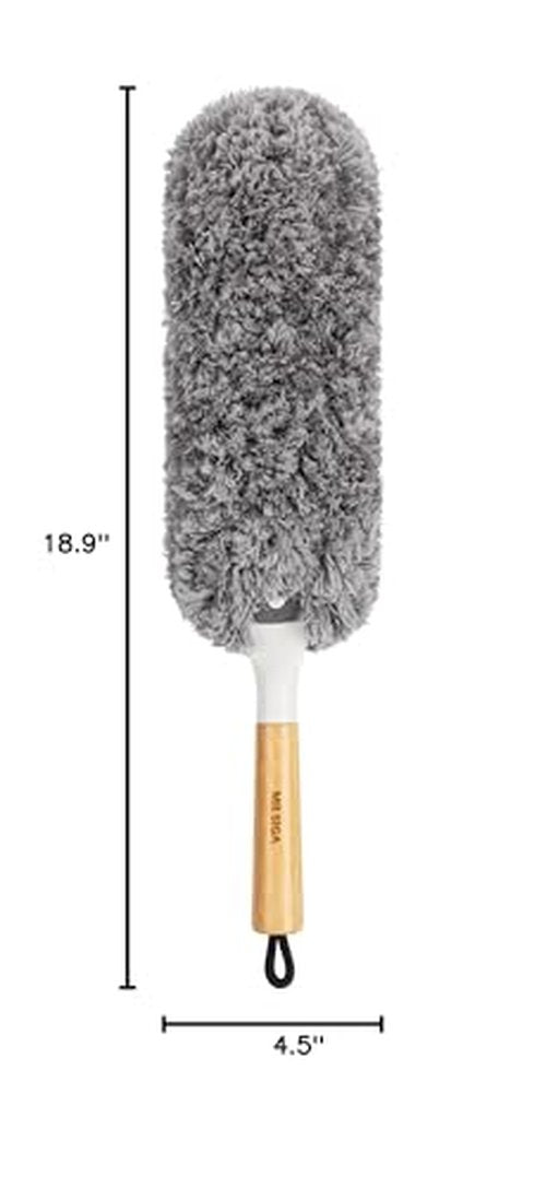 MR.SIGA Lint Free Microfiber Duster, Washable and Reusable Duster with Bamboo Handle and Replaceable Head, Duster for Household Cleaning