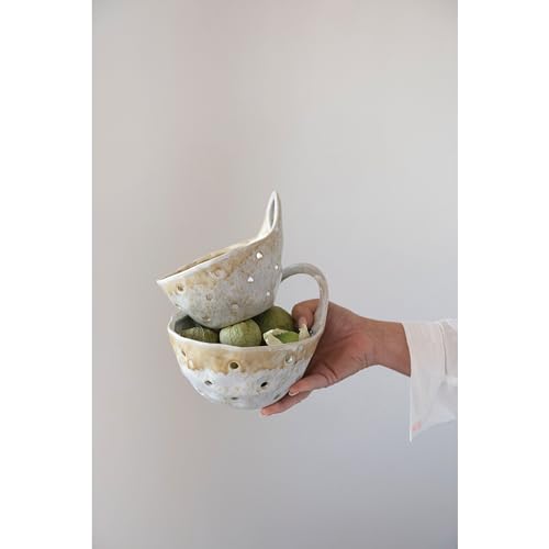 Creative Co-Op Stoneware Colanders with Handles, Set of 2