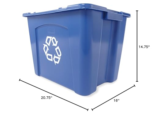 Rubbermaid Commercial Products, Recycling Bin/Box, Stackable, 14 GAL, Blue, for Indoors/Outdoors/Garages/Homes/Commercial Facilities
