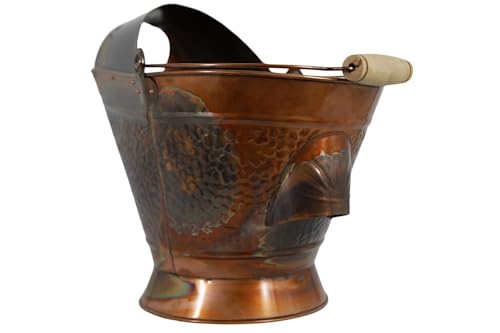 Pellethead Decorative Coal Hod Bucket – Distressed Brass Finish, Snout Spout, Embossed Pattern, Dual Handles for Pellet Stoves, Fireplaces, Hopper Filling & Ash Removal