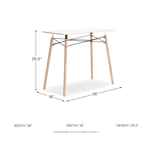 Signature Design by Ashley Jaspeni Industrial Home Office Desk, Painted White Top, Black Metal Framework, Wood, 36" W x 18" D x 29.75" H, White & Light Brown