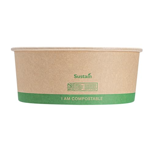 Restaurantware Compostable Paper Food Containers 200 Pack Of 37 oz BPI-Certified Round Kraft Salad Bowls Disposable Grease-Resistant Meal Prep Take Out Containers For Ice Creams, Soups, Snacks