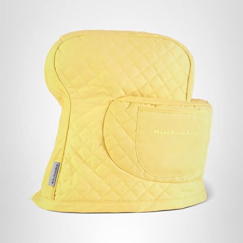 KITCHENAID Fitted Tilt-Head Stand Mixer Cover with Storage Pocket, Quilted 100% Cotton,14.4"x18"x10", Butter Yellow