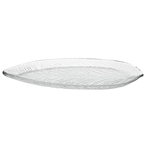 Restaurantware Vetri 11.8 x 5.5 Inch Glass Serving Dishes 6 Durable Unique Serving Dishes - Leaf Design Dishwashable Clear Glass Dinnerware For Hot Or Cold Foods