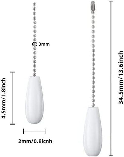 Ceiling Fan Pull Chain Extender, Wooden Decorative Pendant Extension Chains, 12 Inches Lighting & Fan Beaded Ball Fan Cord Extender Ornament with Connector (Wooden White 3Pcs)