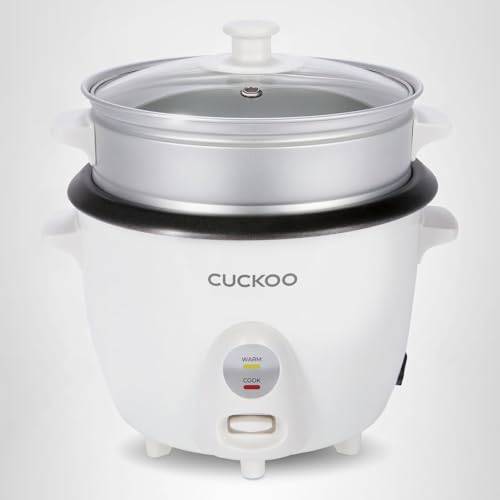 CUCKOO One Touch Rice Cooker 12-Cup Cooked, Small Rice Cooker & Warmer with Steamer Tray, Versatile Grain Cooker, Soup Maker, Auto Keep Warm, 6-Cup Uncooked, White (CR-0601C)