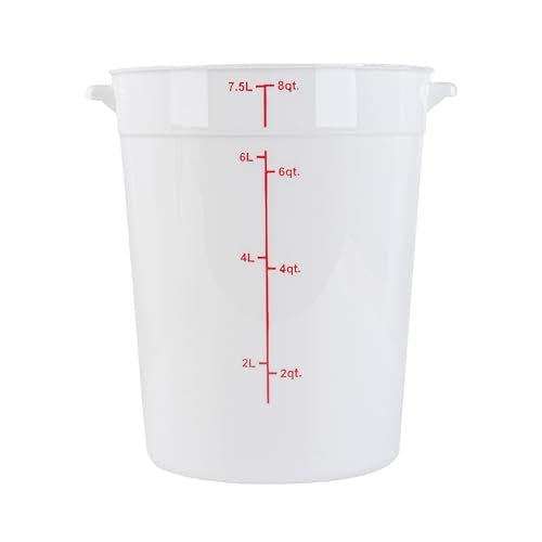 Restaurantware-Met Lux 8 Quart Food Storage Containers, 10 White Storage Containers - Lids Sold Separately, Red Volume Markers, Dishwashable Containers, Side Handles, For Storing Foods