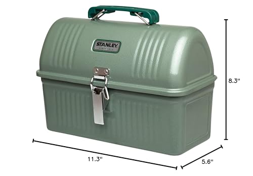 STANLEY Classic Lunch Box 5.5 qt | Vintage Metal Lunchbox | Durable Meal Container with Handle and Latch | Stores Food, Drinks, Thermos, Water Bottle | Hammer Tone Green