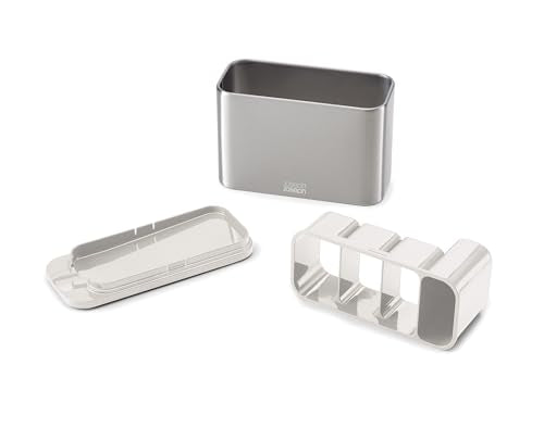 Joseph Joseph Surface Kitchen Sink Silverware Drainer, Utensil Cutlery and Kitchen Gadgets Holder with Draining Base, Stainless Steel, Gray
