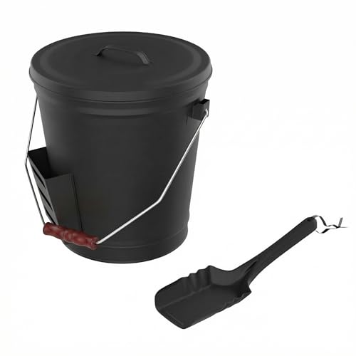 Home-Complete 4.75 Gallon Black Ash Bucket with Lid and Shovel-Essential Tools for Fireplaces, Fire Pits, Wood Burning Stoves-Hearth Accessories