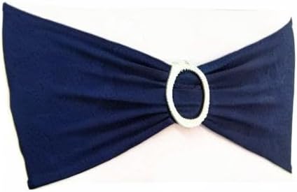 Skiennix 50 Pack Navy Blue Stretch Spandex Chair Sashes - Elastic Bands with Slider Buckles for Weddings & Events