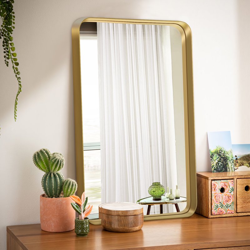 32x22 Inch Aluminum Alloy Wall Mount Mirror - Rounded Corner Rectangular Gold - Variation of THIS listing